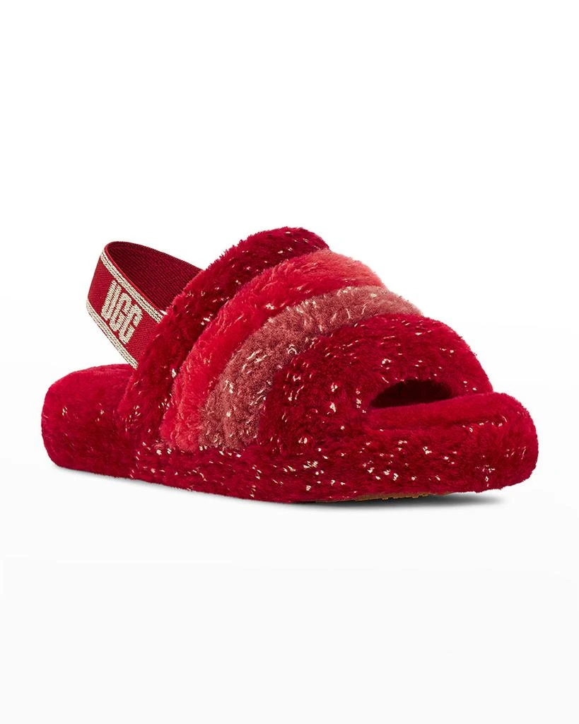 商品UGG|Girl's Fluff Yeah Metallic Sparkle Quilted Slippers, Kids,价格¥613,第3张图片详细描述