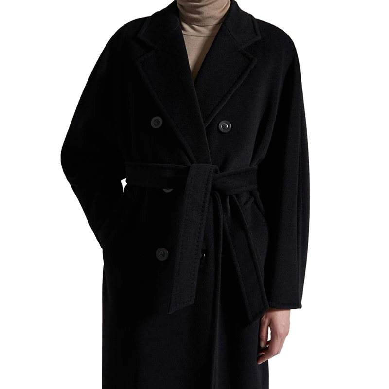 【预售3-7天】麦丝玛拉 MADAME系列 女士黑色高级定制明线饰面初剪羊毛大衣1018012906003 商品