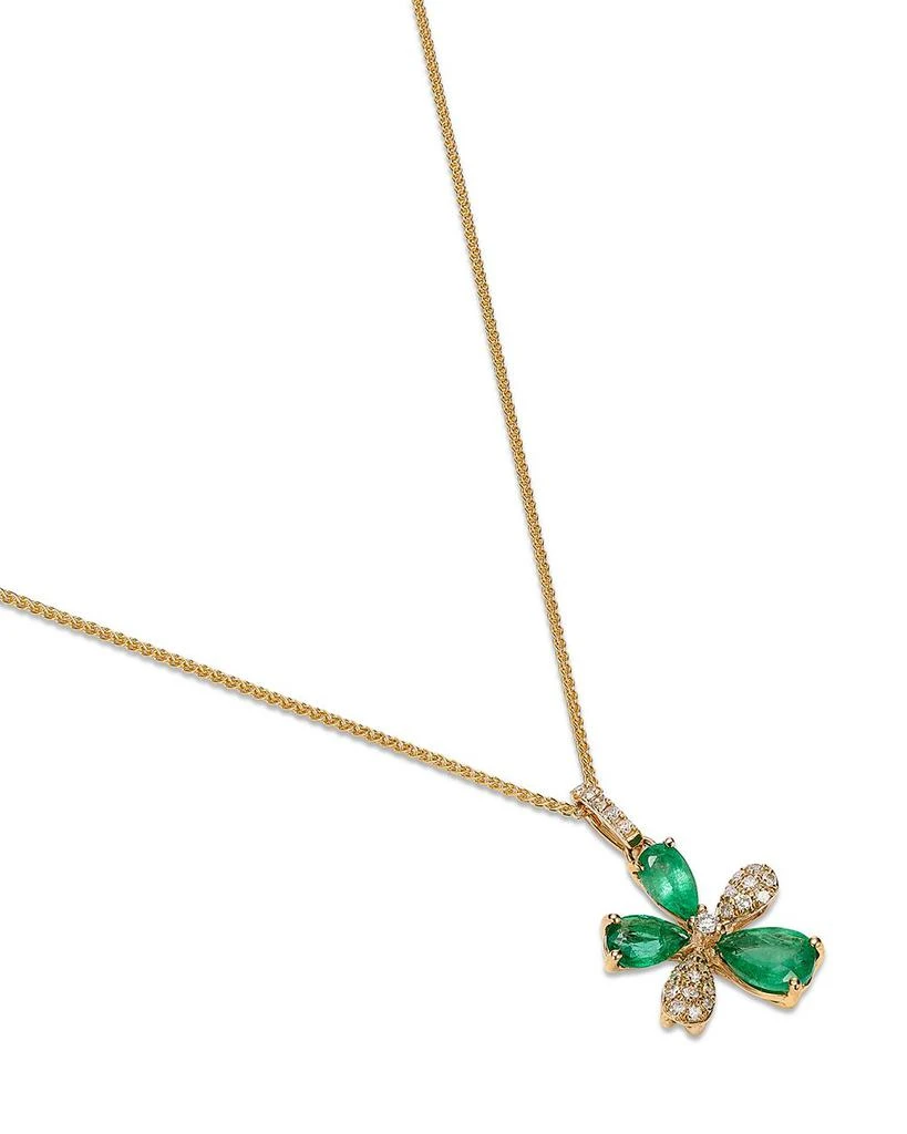 Emerald & Diamond Flower Pendant Necklace in 14K Yellow Gold, 18" 商品