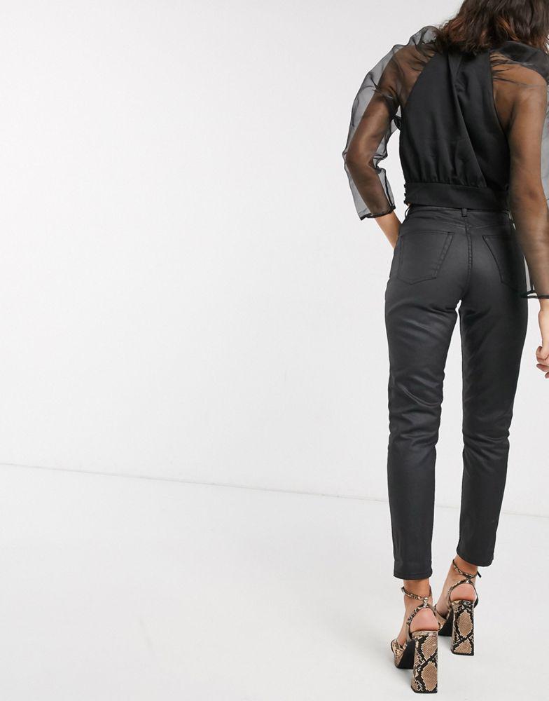 Topshop coated mom jeans in black商品第2张图片规格展示