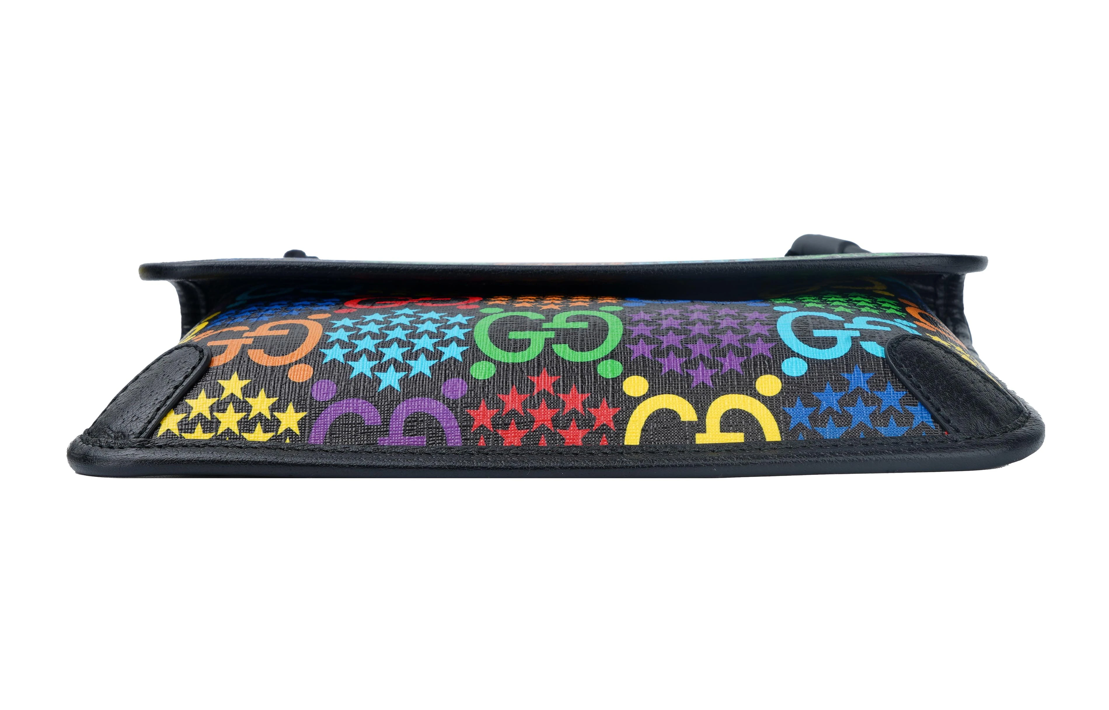 商品[国内直发] Gucci|古驰 Psychedelic魔幻跳跳糖彩色老花Logo 帆布拼皮 胸包腰包 男女同款 黑色/彩色,价格¥5736,第6张图片详细描述