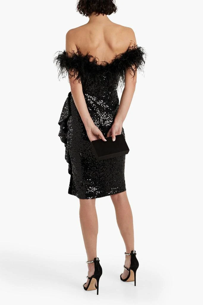 商品Badgley Mischka|Off-the-shoulder feather-embellished sequined tulle dress,价格¥2611,第3张图片详细描述