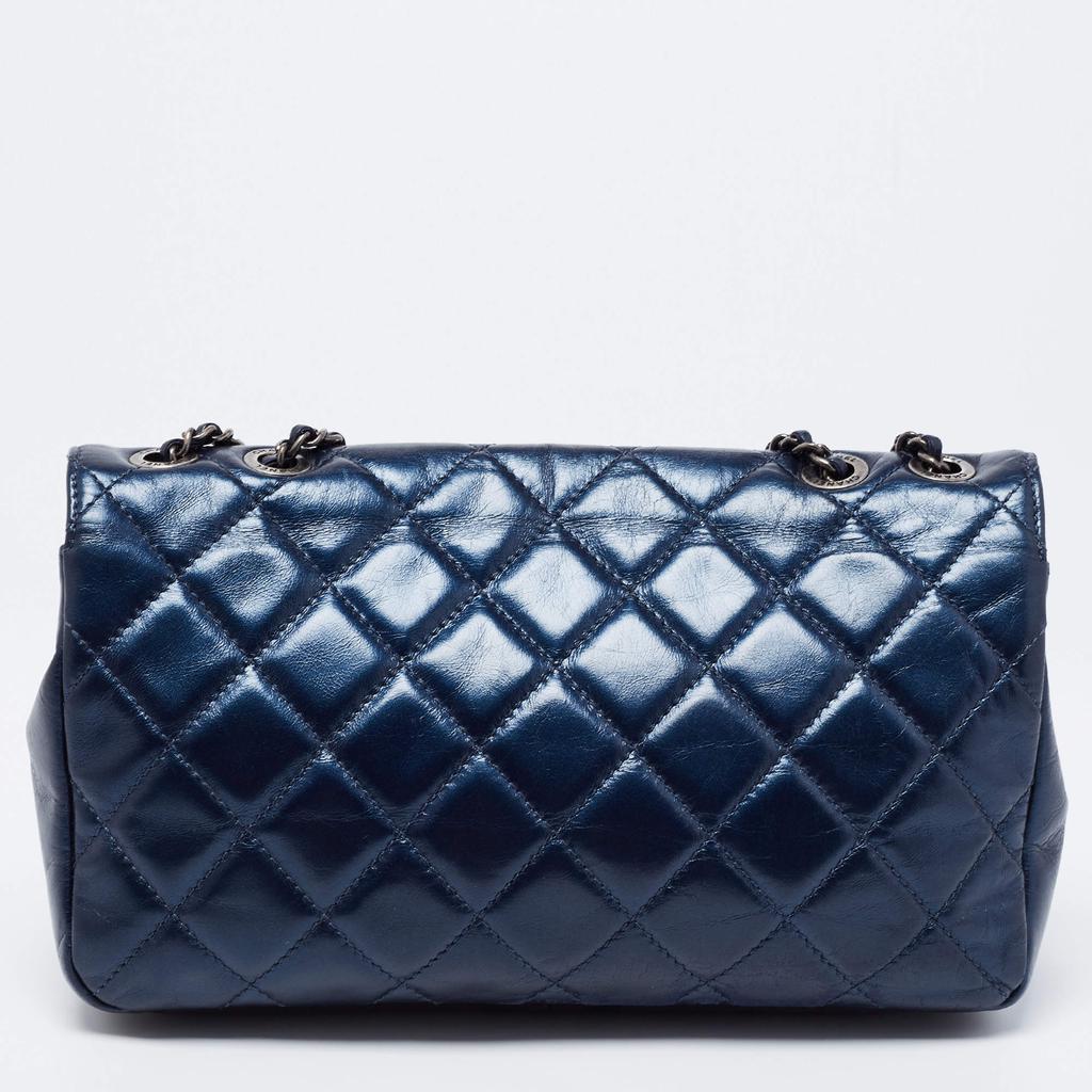 商品[二手商品] Chanel|Chanel Metallic Blue Quilted Leather Coco Pleats Flap Bag,价格¥25492,第6张图片详细描述