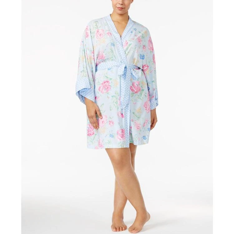 商品Miss Elaine|Plus Size Mixed-Print Wrap Robe,价格¥172,第2张图片详细描述