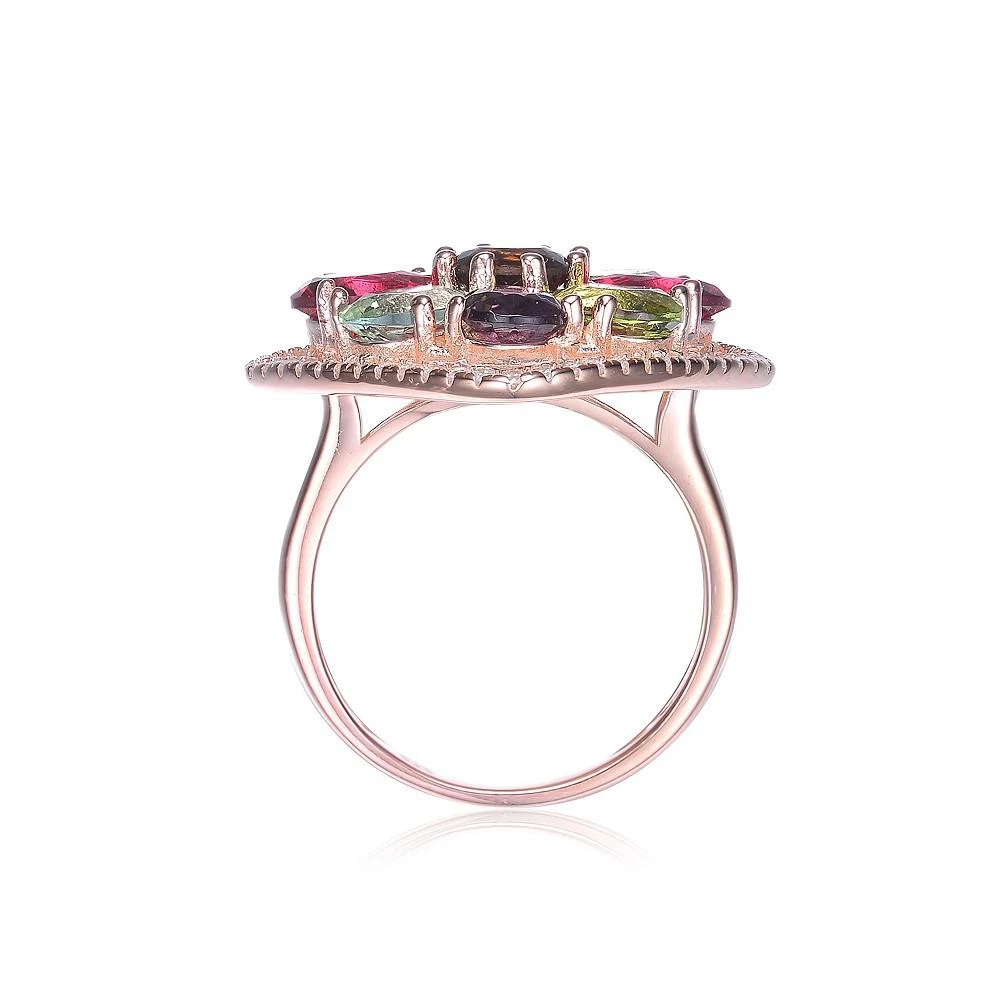 商品Genevive|Sterling Silver 18K Rose Gold Plated Multi Color Cubic Zirconia Accent Flower Setting Ring,价格¥750,第2张图片详细描述