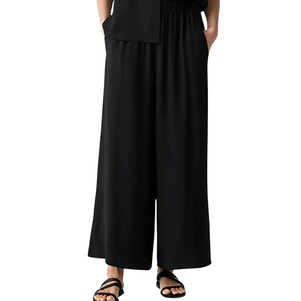 商品Eileen Fisher|Silk Georgette Crepe Wide Ankle Pant In Black,价格¥1050,第1张图片
