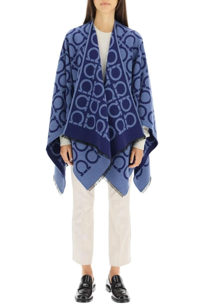 商品Salvatore Ferragamo|Salvatore Ferragamo &#39;Issaca&#39; Cape In Gancini Wool And Silk,价格¥4044,第2张图片详细描述