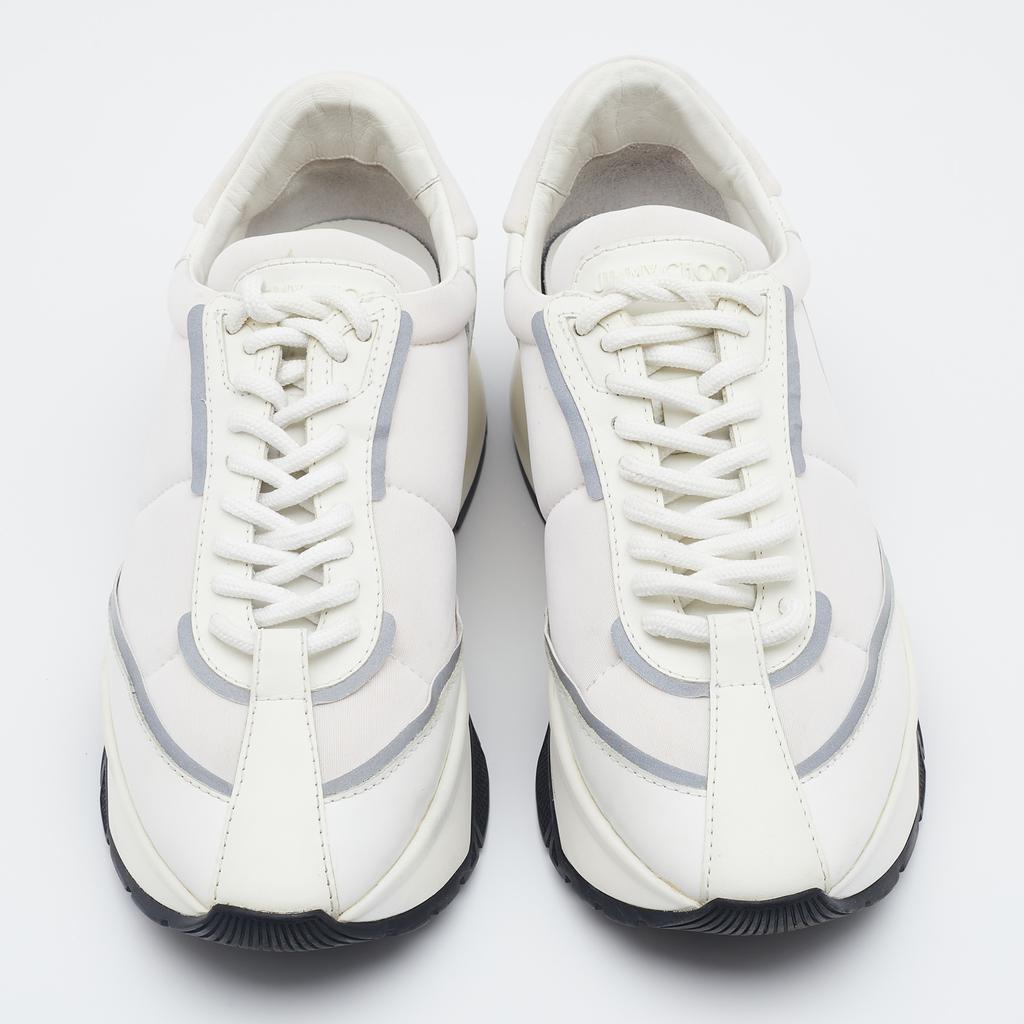 Jimmy Choo White/Grey Leather, Fabric And Neoprene Raine Low Top Sneakers Size 39商品第3张图片规格展示