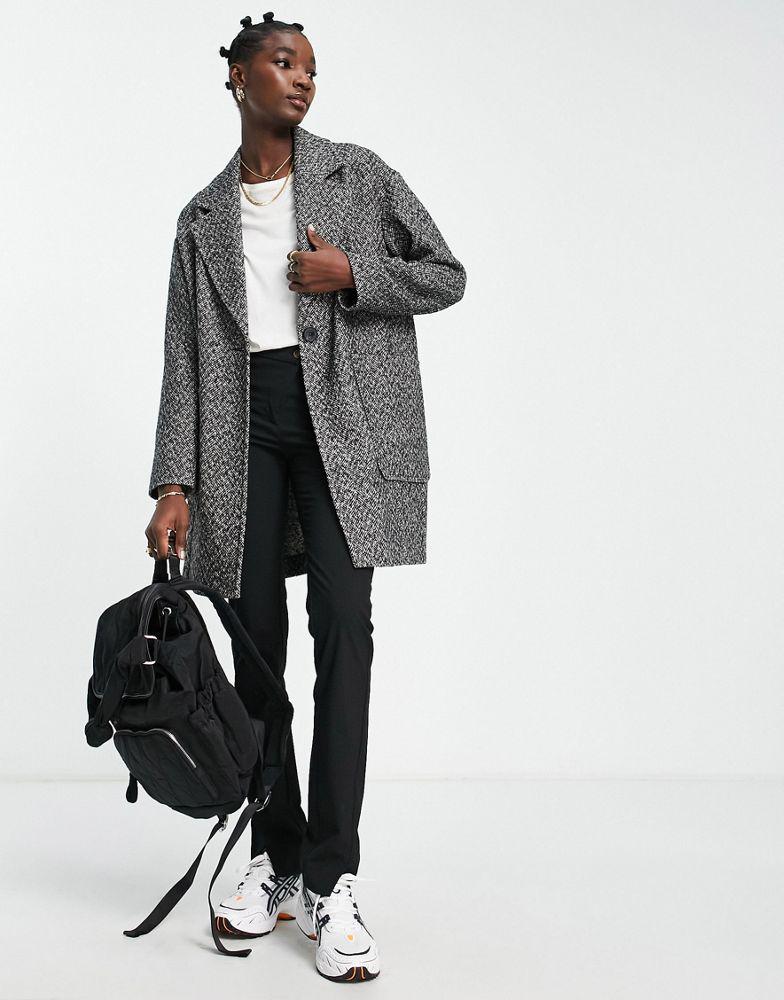 Topshop textured short coat in grey商品第4张图片规格展示