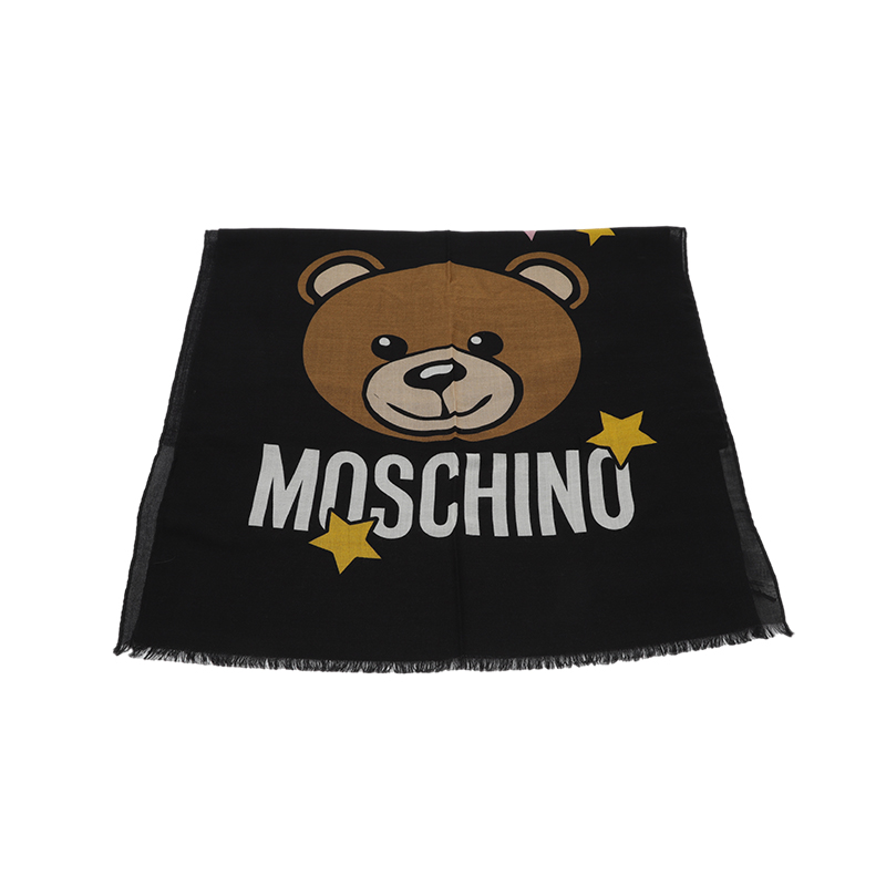 MOSCHINO/莫斯奇诺女士黑色小熊头像logo款羊毛围巾03330M2529 002商品第4张图片规格展示