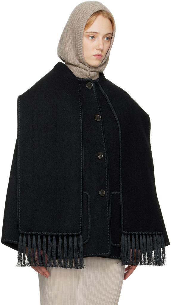 Black Embroidered Scarf Jacket商品第2张图片规格展示