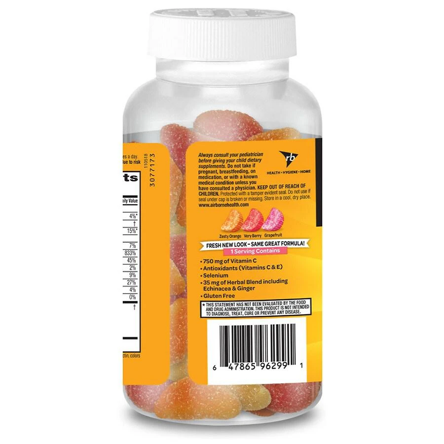 商品Airborne|Vitamin C, E, Zinc, Minerals & Herbs Immune Support Supplement Gummies Assorted Fruit,价格¥225,第2张图片详细描述