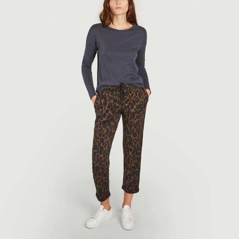 商品MAJESTIC FILATURES|7/8th cotton and cashmere leopard print pants Camel Majestic Filatures,价格¥1106,第4张图片详细描述