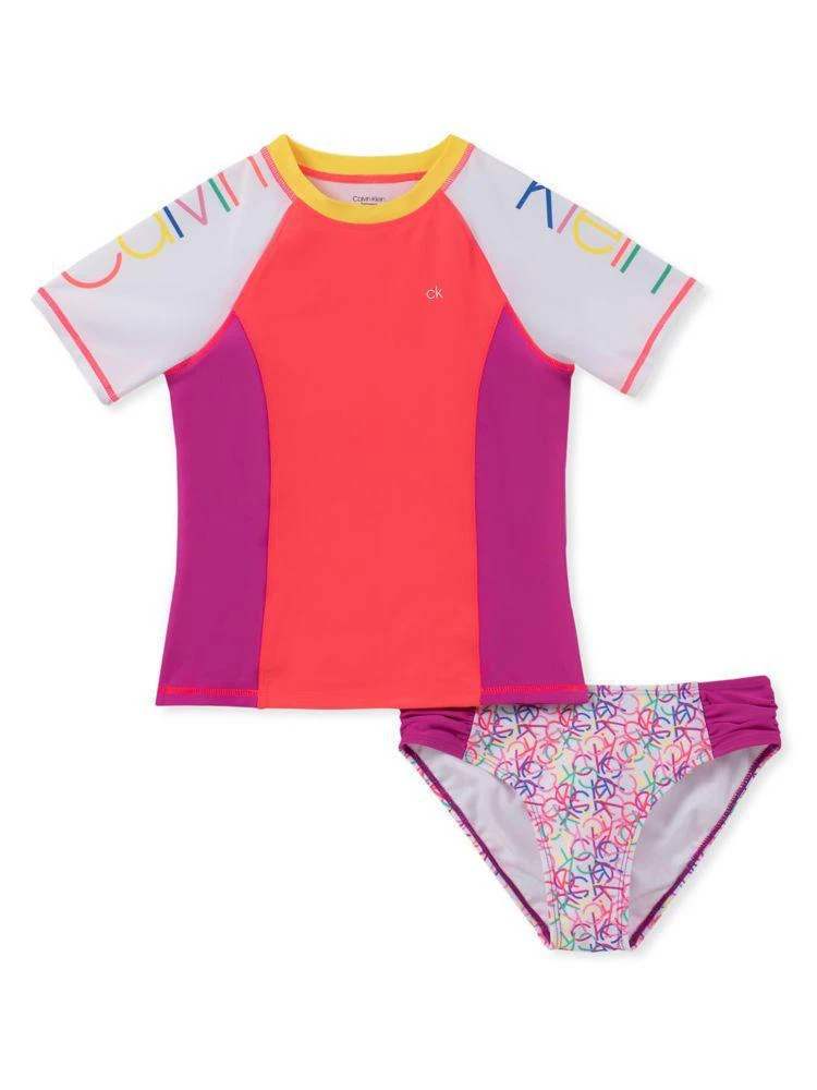 商品Calvin Klein|Girl's 2-Piece Printed Swim Set,价格¥105,第1张图片