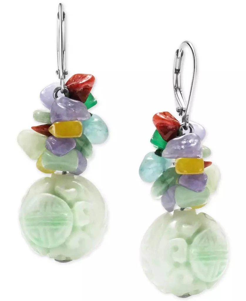 商品Macy's|Dyed Jade Carved Bead & Dyed Multicolor Jade Chip Drop Earrings in Sterling Silver,价格¥795,第1张图片