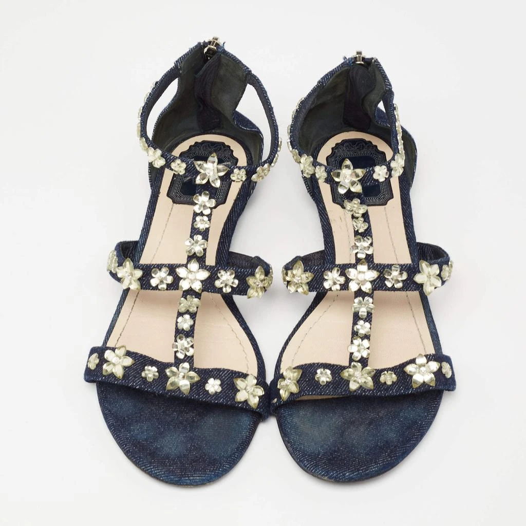商品[二手商品] Dior|Dior Blue Denim Jewel Embellished Strappy Flat Sandals Size 38.5,价格¥1365,第3张图片详细描述