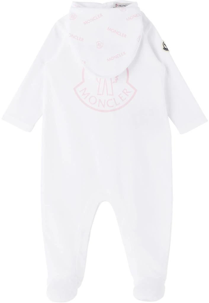 商品Moncler|Baby White Printed Jumpsuit & Bib Set,价格¥1191,第1张图片
