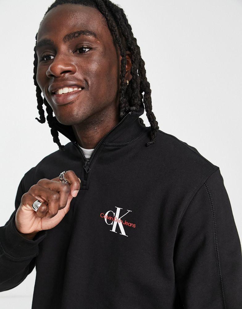 Calvin Klein Jeans monogram logo half zip sweatshirt in black商品第4张图片规格展示