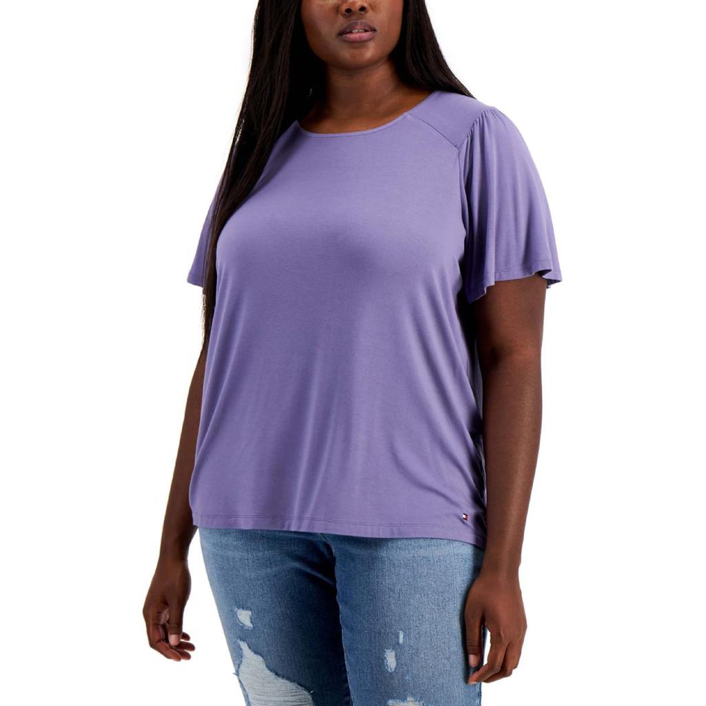 Tommy Hilfiger Womens Plus Flutter Sleeve Jersery T-Shirt商品第1张图片规格展示