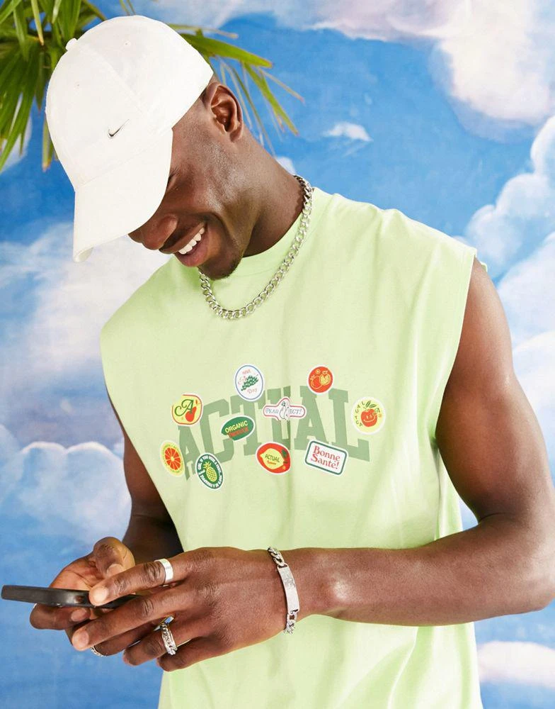 商品ASOS|ASOS Actual oversized vest with actual sticker print in green,价格¥121,第1张图片