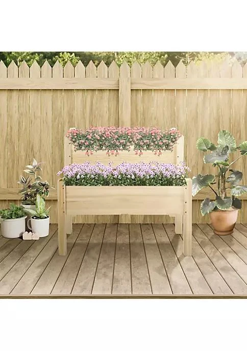 商品Outsunny|34X34X28 2 Tier Raised Garden Bed Wooden Planter Box For Backyard Patio To Grow Vegetables Herbs And Flowers,价格¥1164,第3张图片详细描述