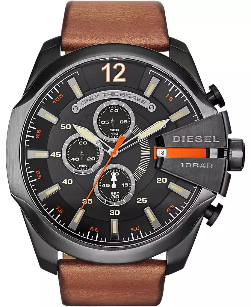 商品Diesel|Men's Only The Brave Brown Leather Strap Watch 51x59mm,价格¥1424,第1张图片