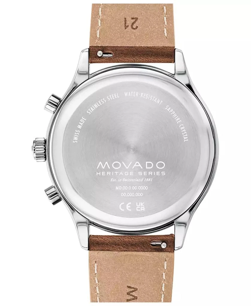 商品Movado|Men's Heritage Cognac Brown Genuine Leather Strap Watch 43mm,价格¥6634,第3张图片详细描述