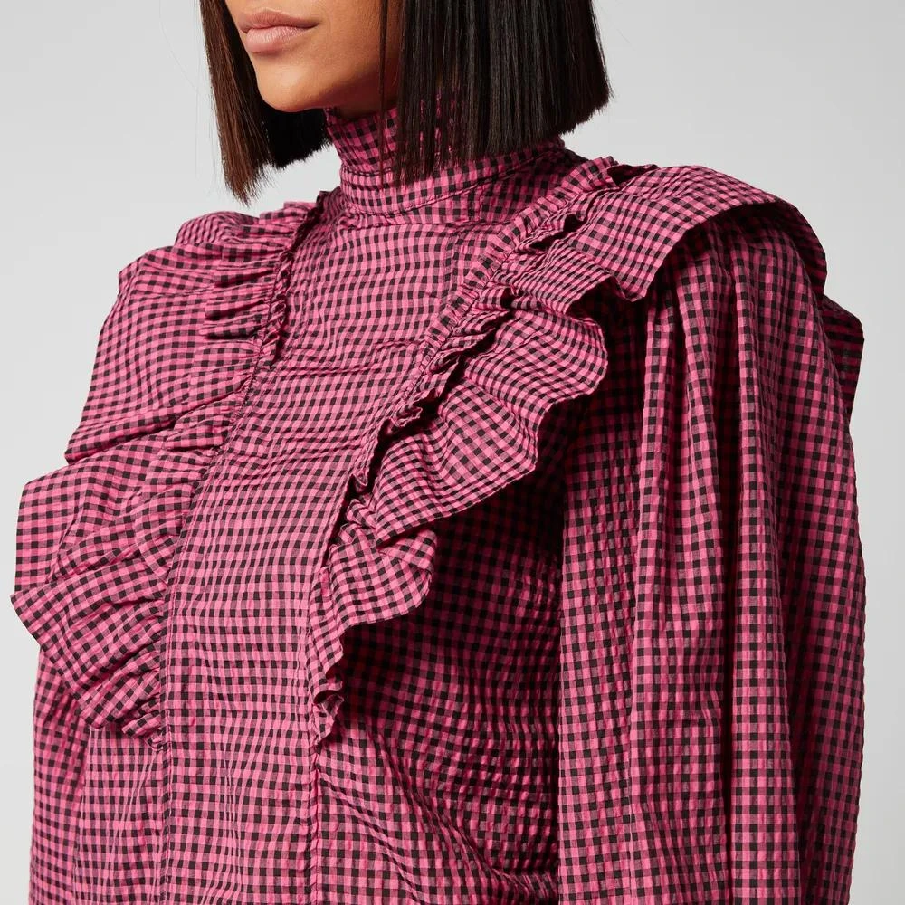 商品Ganni|Ganni Women's Seersucker Check Blouse,价格¥521,第4张图片详细描述