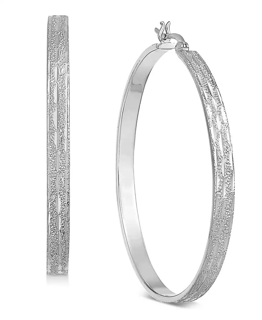 商品Essentials|Large Silver Plated Textured Flat Medium Hoop Earrings,价格¥76,第1张图片