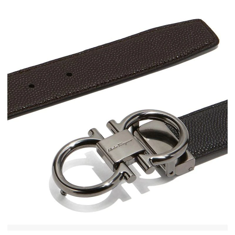 商品Salvatore Ferragamo|SALVATORE FERRAGAMO 菲拉格慕 男士黑色牛皮板扣式双面皮带腰带 67-9938-698949,价格¥4657,第10张图片详细描述