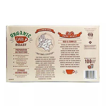 商品Member's Mark|Member's Mark Single Serve Organic Coffee Cups, Dark Roast (100 ct.),价格¥245,第3张图片详细描述