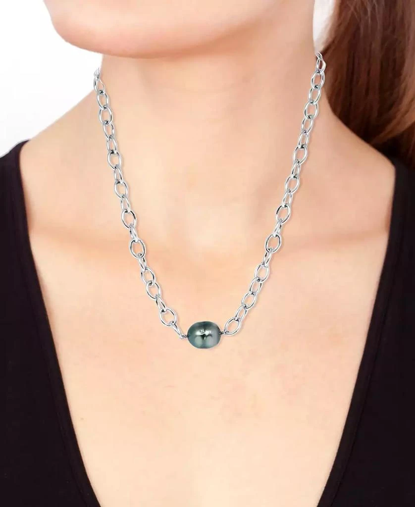 商品Effy|EFFY® Black Tahitian Baroque Pearl (12mm) Oval Link 18" Pendant Necklace in Sterling Silver,价格¥2511,第3张图片详细描述