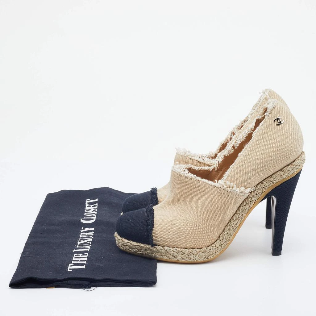 Chanel Beige/Black Canvas CC Cap Toe Espadrille Booties Size 38 商品