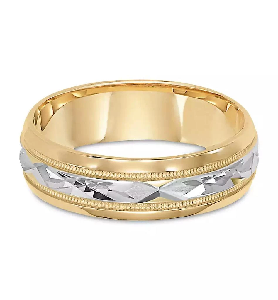 商品Macy's|Two-Tone Decorative Beaded Edge Wedding Band in 14k Gold & White Gold,价格¥25205,第2张图片详细描述