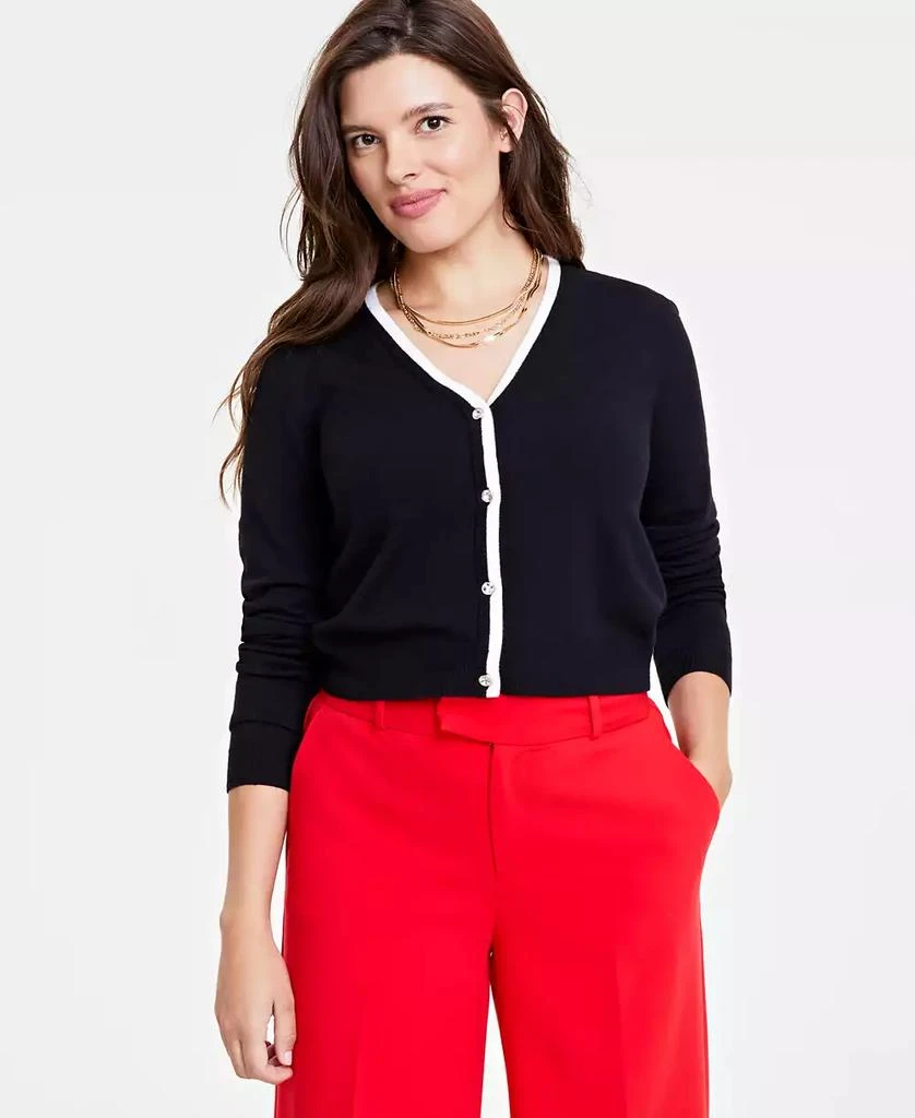 商品On 34th|Women's Tipped V-Neck Embellished Cardigan, Created for Macy's,价格¥185,第1张图片