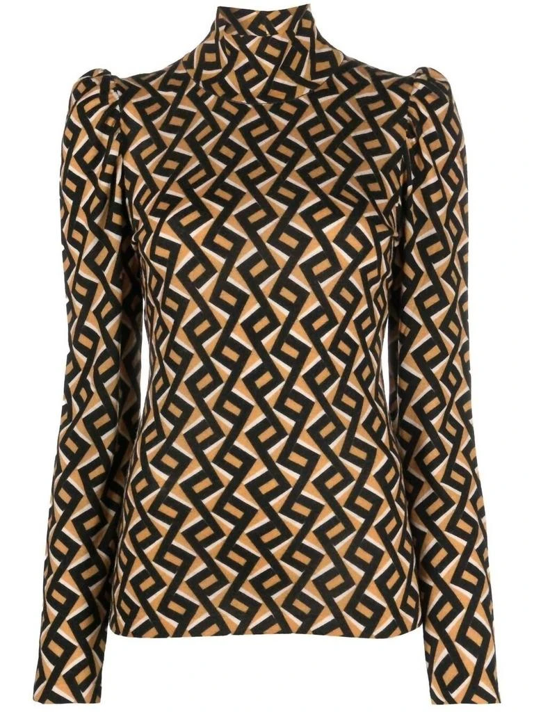 商品Diane von Furstenberg|New Tanner Mock Neck Wool Sweater In Zig Zag Camel,价格¥1850,第1张图片