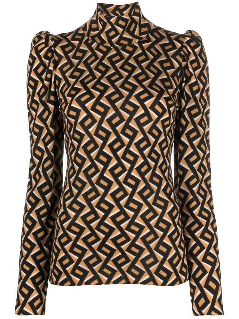 商品Diane von Furstenberg|New Tanner Mock Neck Wool Sweater In Zig Zag Camel,价格¥1746,第1张图片详细描述