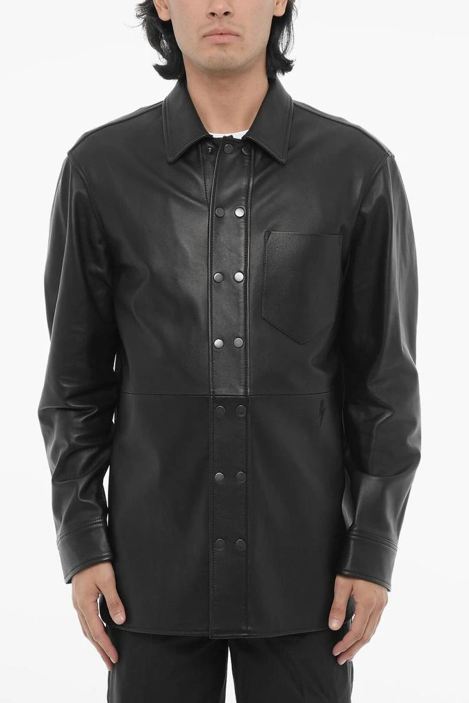 商品Neil Barrett|Neil Barrett Leather and Cotton Overshirt with Front Buttoning,价格¥6641,第1张图片