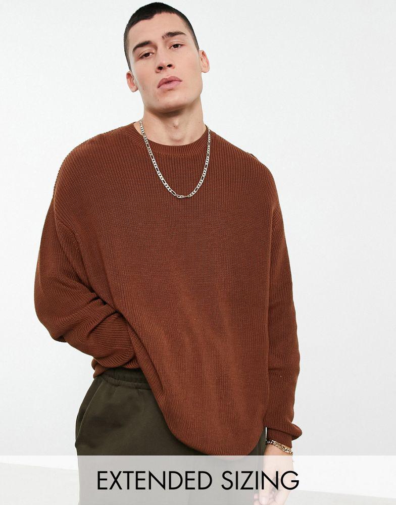 ASOS DESIGN ribbed co-ord cotton jumper in brown商品第1张图片规格展示