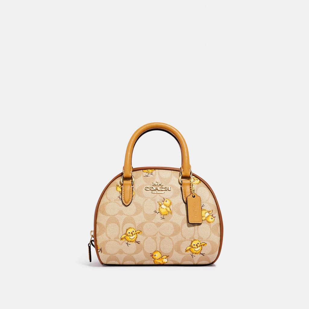 Coach]Coach Outlet Sydney Satchel In Signature Canvas With Tossed Chick  Print 皮革+帆布+布衬里价格¥922 | 别样海外购