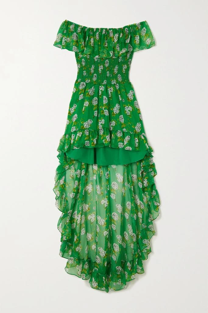 商品CAROLINE CONSTAS|Della 不对称露肩荷叶边花卉印花真丝雪纺礼服,价格¥3150,第1张图片