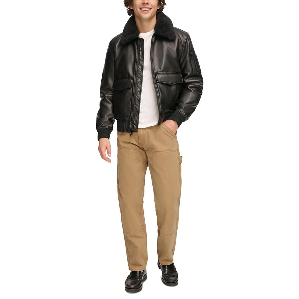 Men's Faux-Fur-Trim Faux-Leather Bomber Jacket 商品
