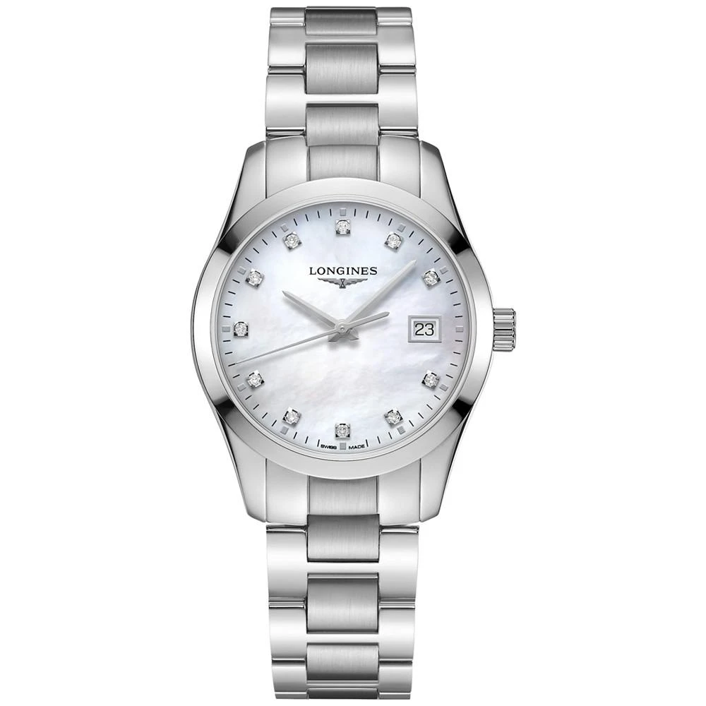 商品Longines|Women's Swiss Conquest Classic Diamond-Accent Stainless Steel Bracelet Watch 34mm,价格¥10300,第1张图片