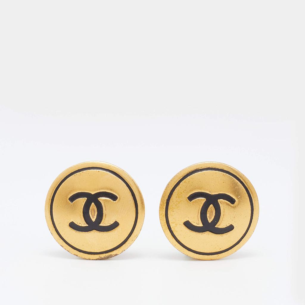 Chanel Gold Tone CC Round Clip On Earrings商品第1张图片规格展示