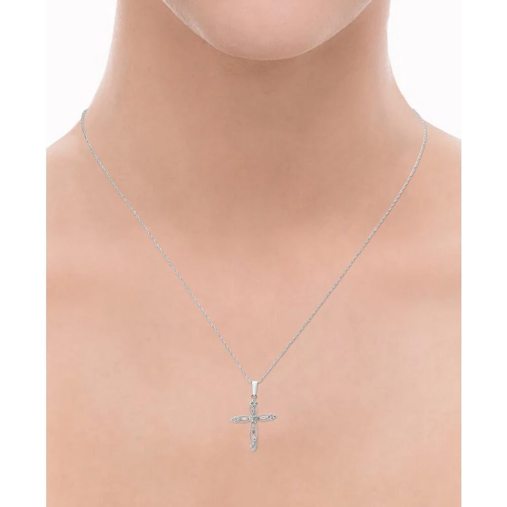 商品Macy's|Diamond Round & Baguette Openwork Cross 18" Pendant Necklace (1/4 ct. t.w.) in 14k White Gold,价格¥8284,第2张图片详细描述