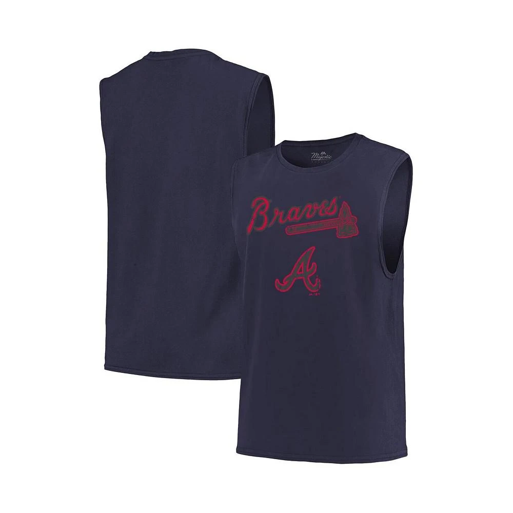 商品Majestic|Men's Threads Navy Atlanta Braves Softhand Muscle Tank Top,价格¥179,第1张图片