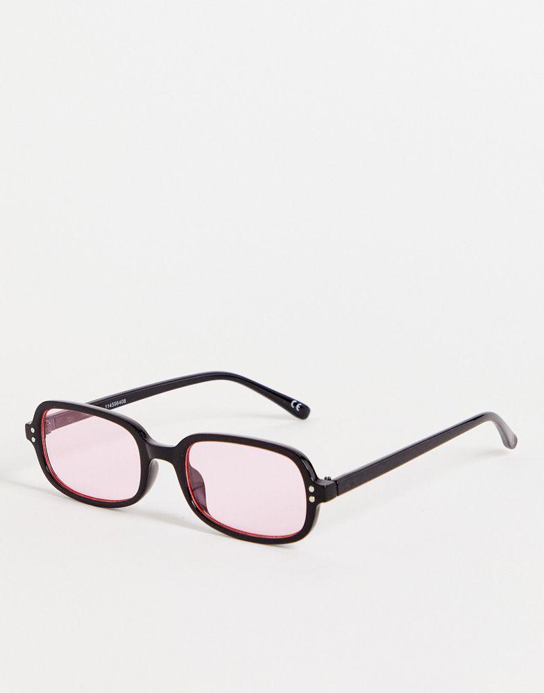 ASOS DESIGN rectangle sunglasses with pink lens in black - BLACK商品第1张图片规格展示