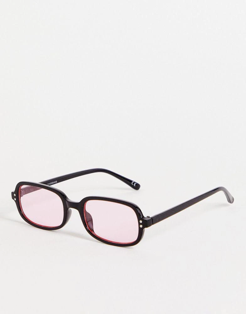 商品ASOS|ASOS DESIGN rectangle sunglasses with pink lens in black - BLACK,价格¥49,第1张图片