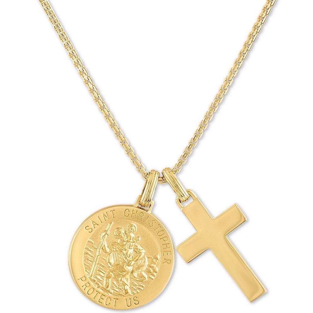 商品Esquire Men's Jewelry|St. Christopher & Cross 24" Pendant Necklace in 14k Gold-Plated Sterling Silver, Created for Macy's,价格¥2362,第1张图片