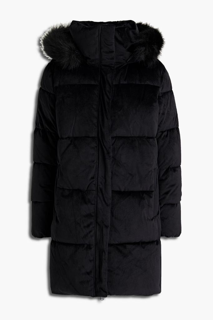 Faux fur-trimmed quilted velvet hooded coat商品第1张图片规格展示